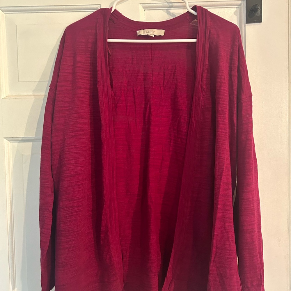 Ann Taylor Loft Open Front Cardigan - Deep Berry